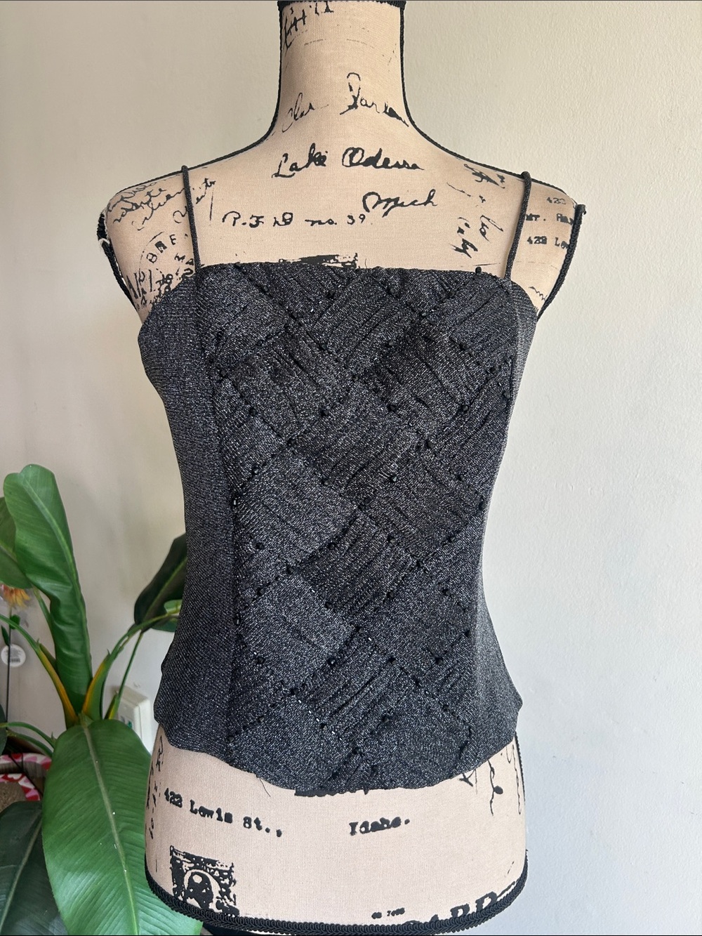 J.R. Nites By Carol Lin Vintagei Black Beaded Corset Cropped Top Size 8